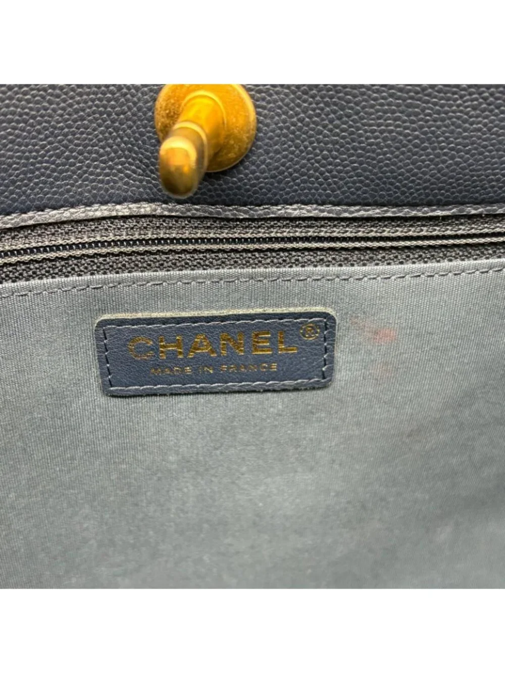 Chanel Quilted Chain Tote Navy Gold Shoulder Bag Caviar Leather